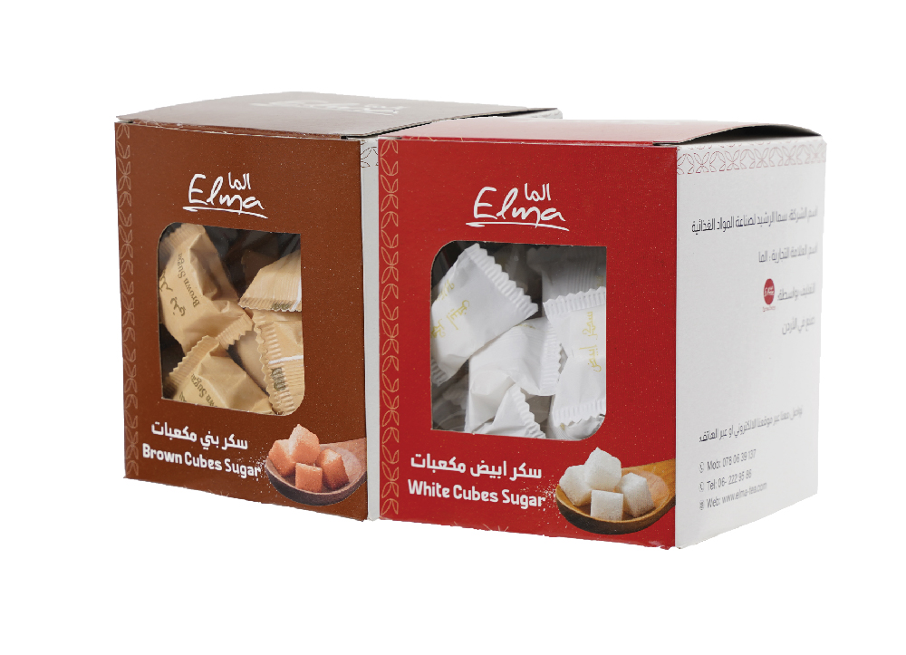 Sugar-boxes of white and brown sugar